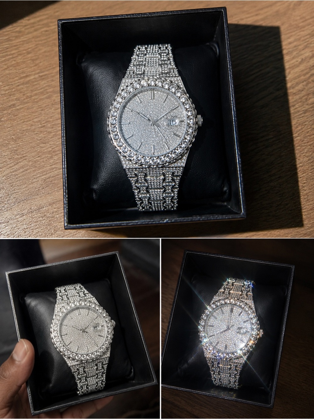 Silver Crystal Pavé men’s  Watch - Elegant Bling Rolex.
